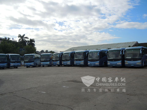 排放整齊的宇通客車